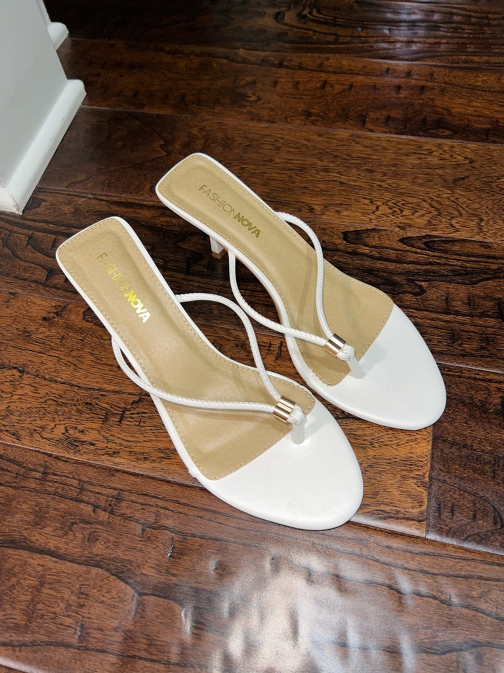 Fashion Nova White Strappy Mule Heels